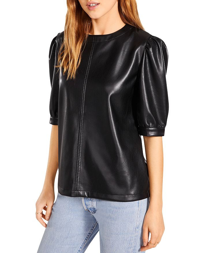Faux Leather Pleated Sleeve Top | Bloomingdale's (US)