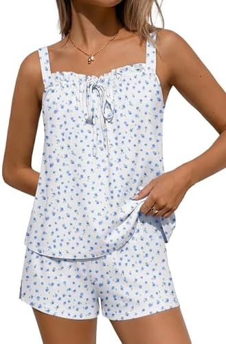 Ekouaer Womens Pajamas Sets 2 Piece Cute Tank Top and Shorts Lounge Set Sleeveless Pjs Set Sweet ... | Amazon (US)
