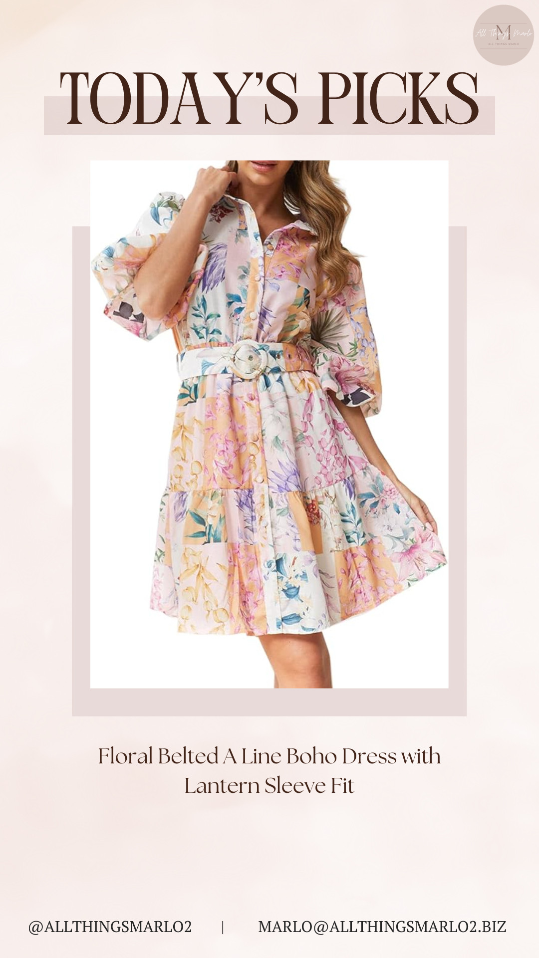 Floral Belted A Line Boho Dress with Lantern Sleeve Fit 

 #LTKSeasonal #LTKWorkwear #LTKTravel