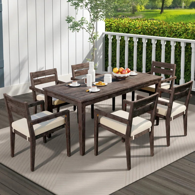 7-Pieces Acacia Soild Wood Outdoor Dining Set with Soft Thinker Cushions | Wayfair North America