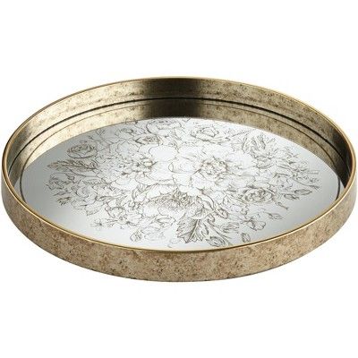 Dahlia Studios Floral Center Painted Gold and White Round Decorative Tray | Target