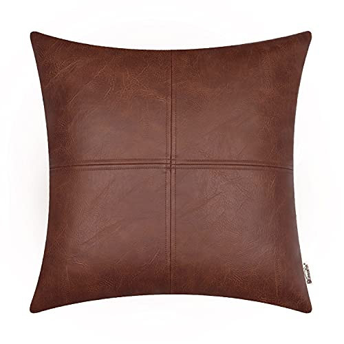 BRAWARM Faux Leather Throw Pillow Covers 18 X 18 Inches, Dark Brown Leather Pillow Cover, Hand Stitched Leather Decorative Pillow Cover for Couch Sofa Bed Living Room Home Garden | Amazon (US)