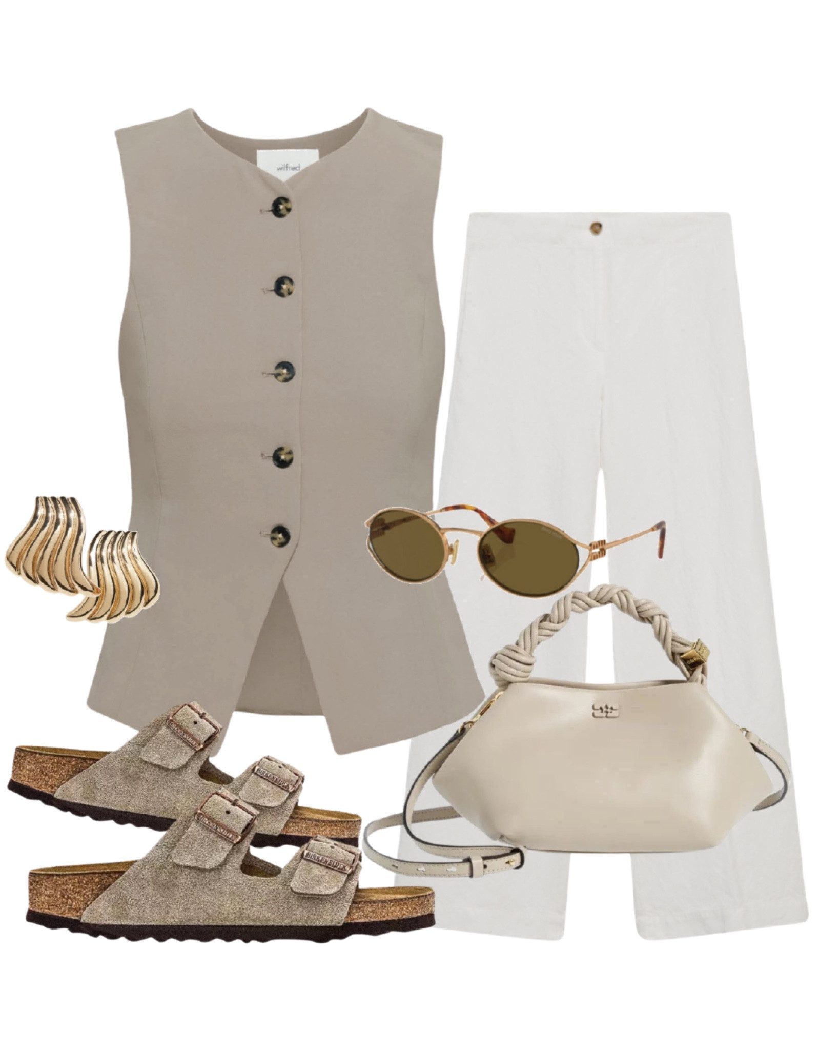 Taupe waistcoat, linen wide leg trousers, Miu Miu sunglasses, suede Birkenstock Arizona sandals, gold earrings & Ganni bou bag.
Summer outfit, casual chic, neutral outfit, smart casual.

#LTKsummer #LTKeurope #LTKstyletip