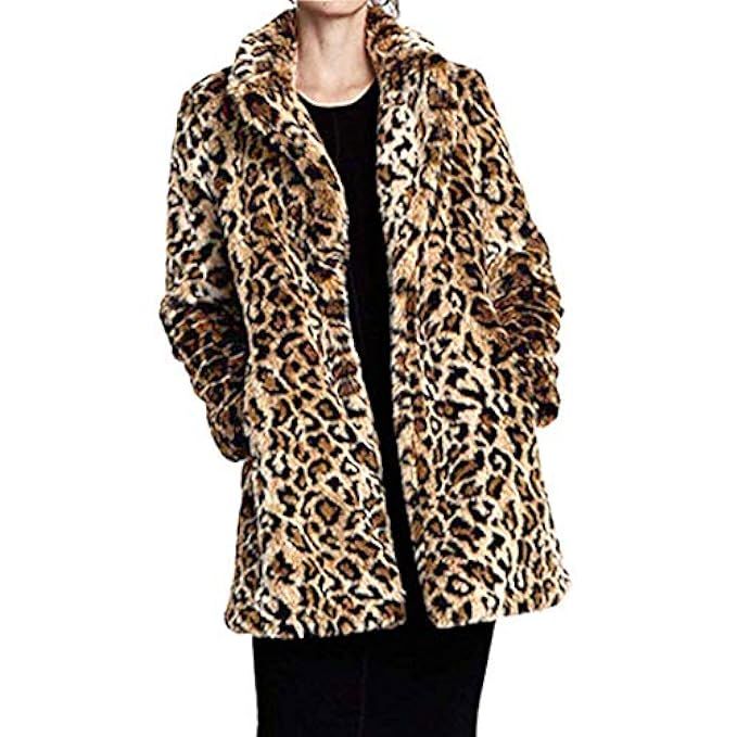 Shilanmei Women Warm Long Sleeve Parka Faux Fur Coat Overcoat Fluffy Top Jacket Leopard | Amazon (US)