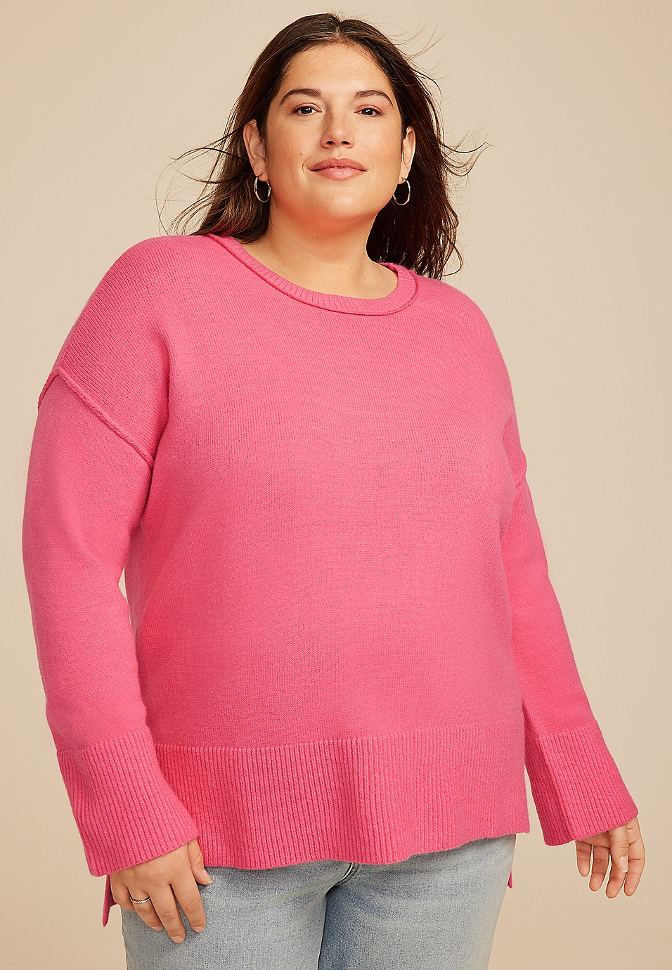 Plus Size Crew Neck Step Hem Sweater | Maurices