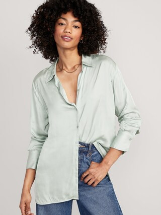 Satin Boyfriend Shirt for Women | Old Navy (US)