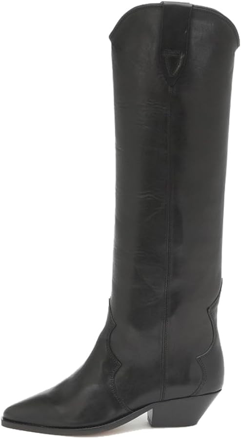 YIYA Women's Western Suede Cowboy Knee High Boots Classic Pointed Toe Chunky Low Heels Cowgirl Pu... | Amazon (US)