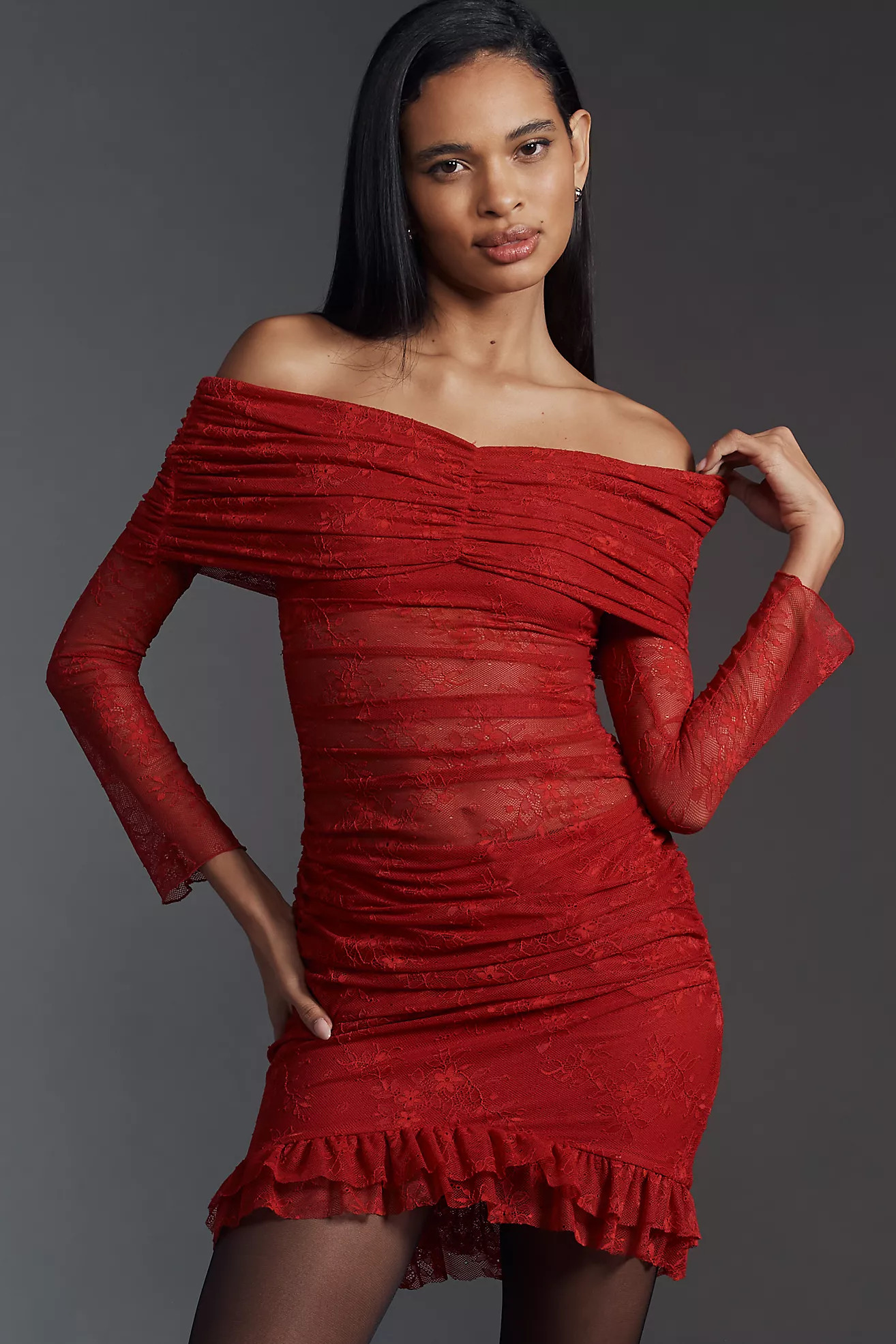 AFRM Fay Off-The-Shoulder Lace Mini Dress | Anthropologie (US)