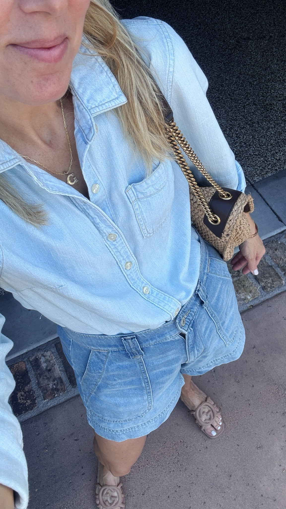 Wednesday OOTD 🩵

Sizing: 
Shorts are tts. Gretchen wearing a small. Exact shirt older but a  linking similar, lighter denim! 

#LTKStyleTip #LTKSeasonal #LTKOver40