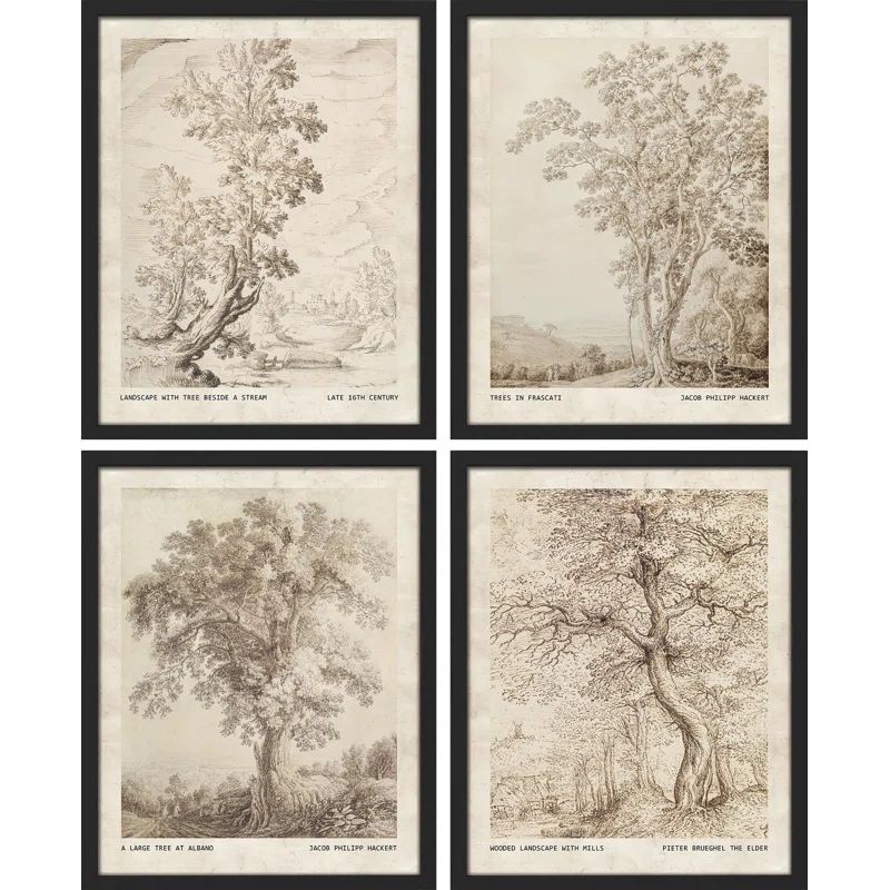 " Vintage Landscape Sketch Antique Tree " 4 - Pieces | Wayfair North America