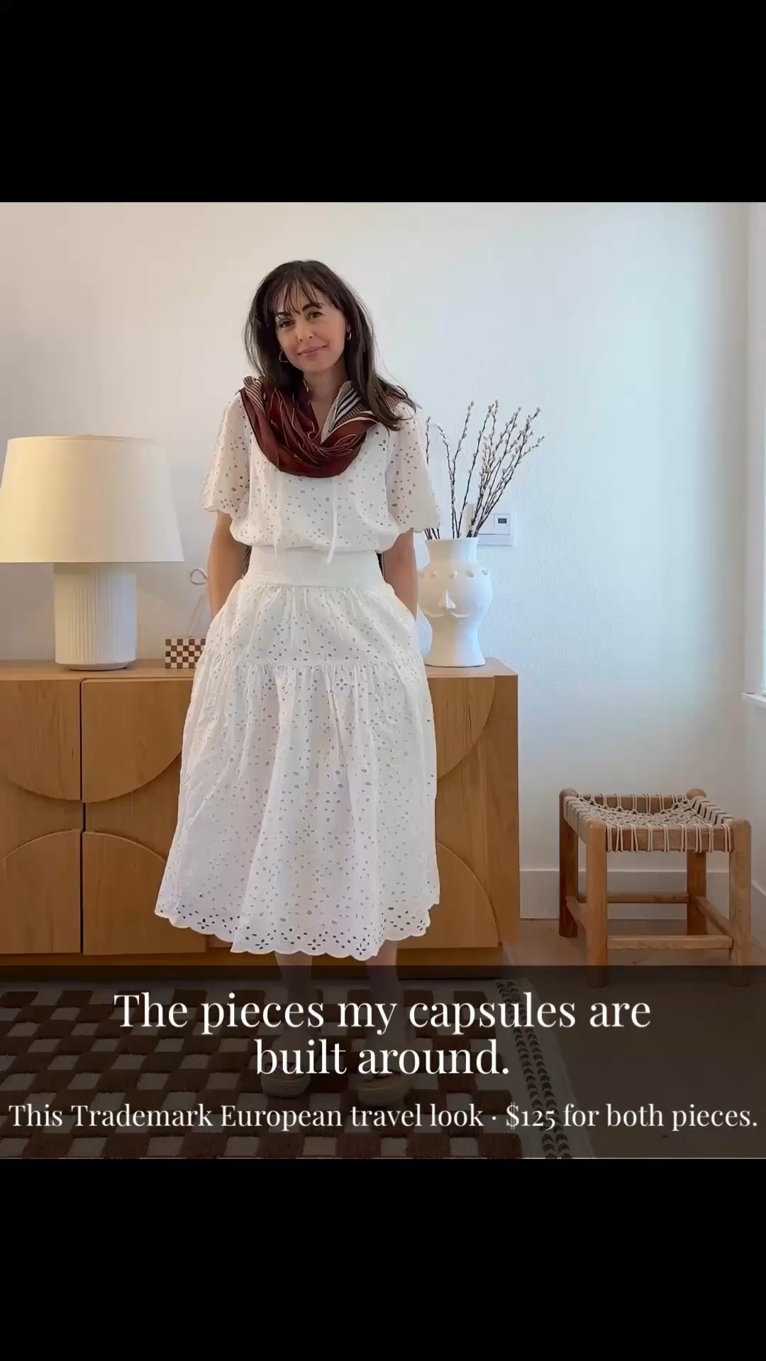 I recommended these at full price. Now they're on sale at Nordstrom.
The pieces my capsules are built around. This Trademark European travel look — $125 for both pieces and both are on sale.