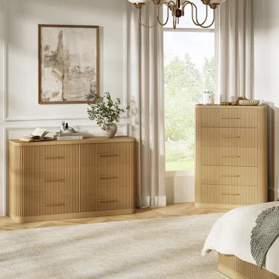 Crissman 2-Piece Modern Fluted Wood Bedroom Dresser and Chest Set with Oak Texture | Wayfair North America