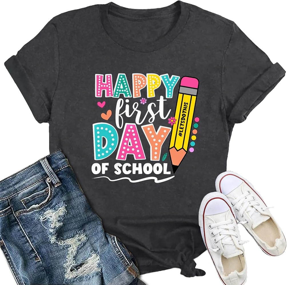 Womens First Day of School Shirt Teacher Life Short Sleeve T-Shirt Back to School Tee | Amazon (US)