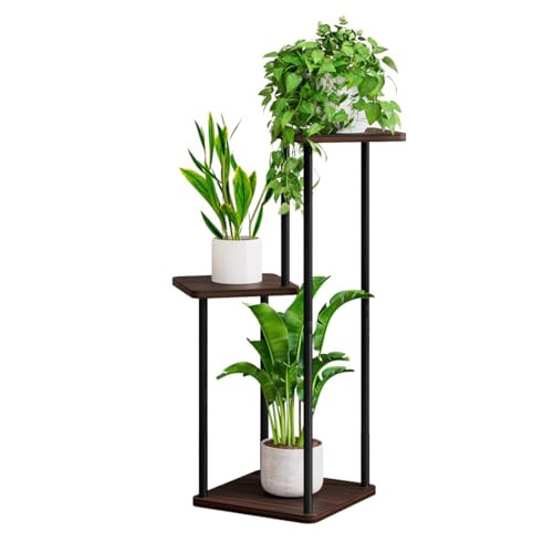 AZERPIAN 3 Tier Plant Stand Indoor Metal Plant Shelf for Multiple Plants Corner Flower Holders for Living Room Balcony Bedroom Patio Garden, Black (Black Oak, 3 tier) | Amazon (US)