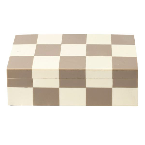 Tan & White Checkered Box, Small | At Home
