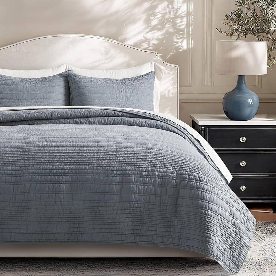 EVERGRACEHOME 100% Cotton Modern Lines Quilt Set King Size, Pre-Washed Soft Striped Coverlet Beds... | Amazon (US)