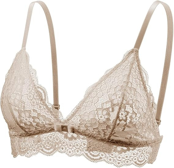 Lace Bralettes for Women No Underwire Sexy Triangle See Thru V Neck Unppaded Bra | Amazon (US)
