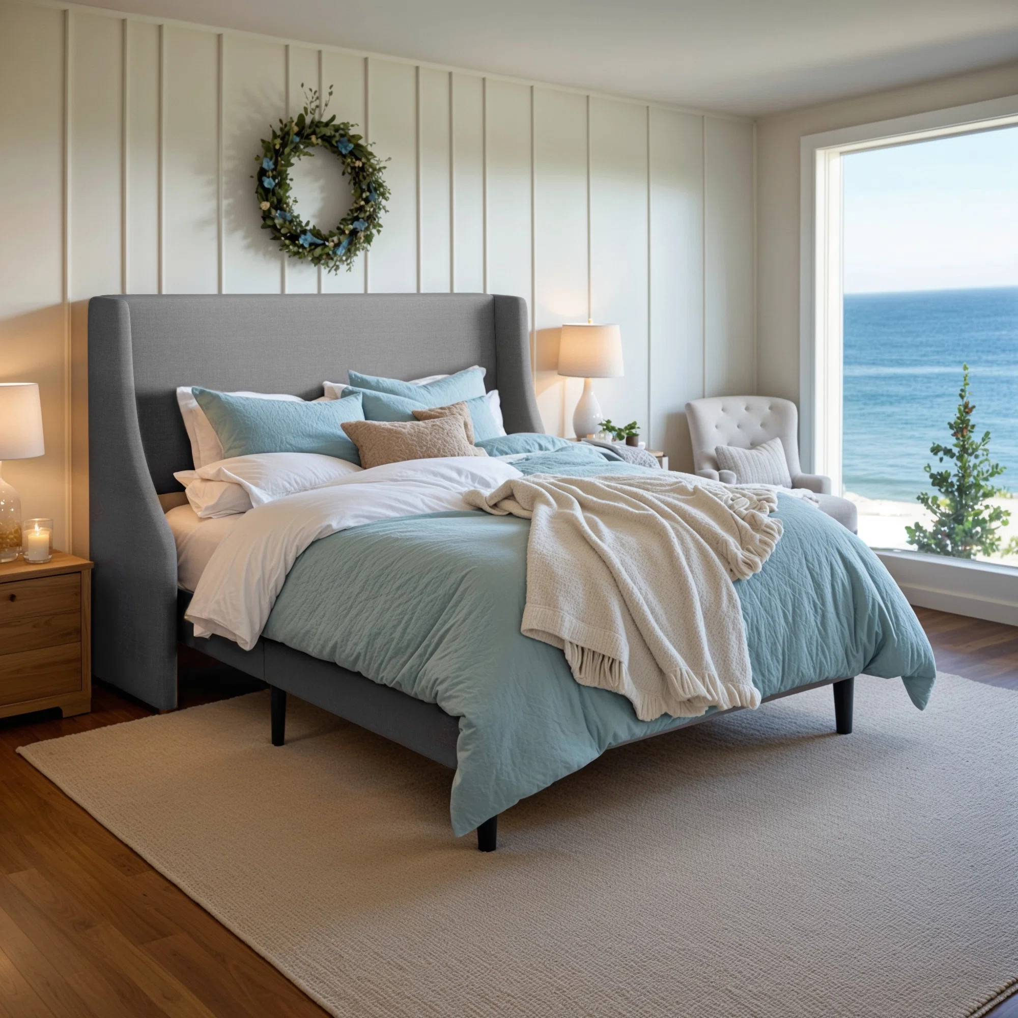 Bowdoin Modern Linen Upholstered Wingback Platform Bed with Wooden Slats | Wayfair North America