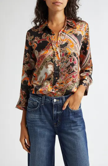 L'AGENCE Dani Print Silk Button-Up Shirt | Nordstrom | Nordstrom
