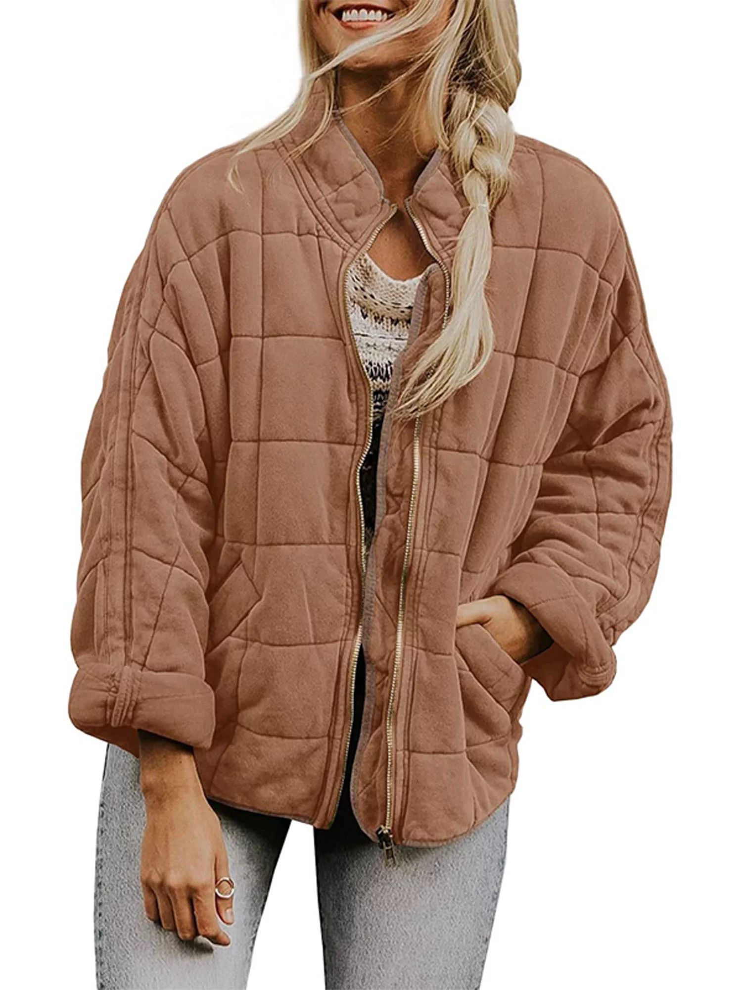 Frontwalk Womens Stylish Quilted Jacket Winter Coats Outwear Solid Color Lightweight Padded Jacke... | Walmart (US)