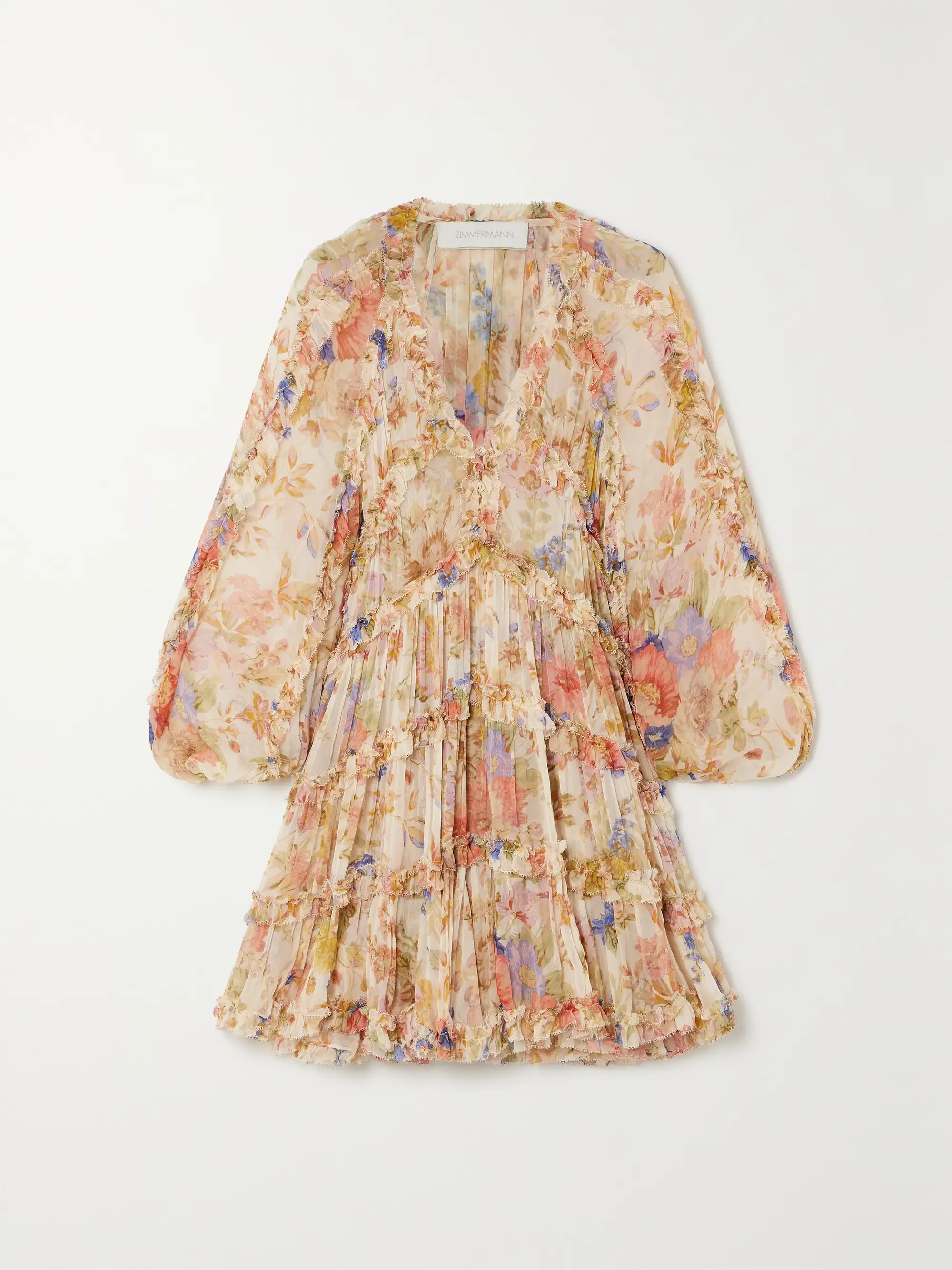 + NET SUSTAIN August ruffled tiered gathered floral-print crepon mini dress | NET-A-PORTER (US)