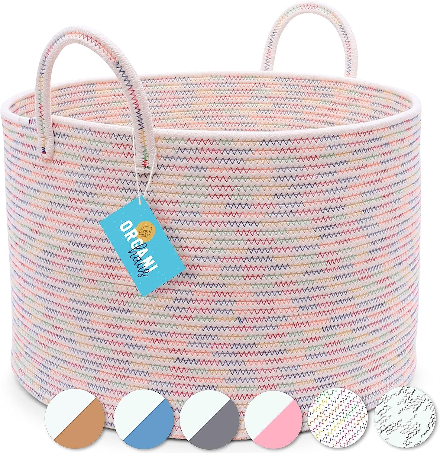 OrganiHaus Plain Color Cotton Rope Storage Baskets for Laundry and Decorative Blankets (Wide (20"... | Amazon (US)