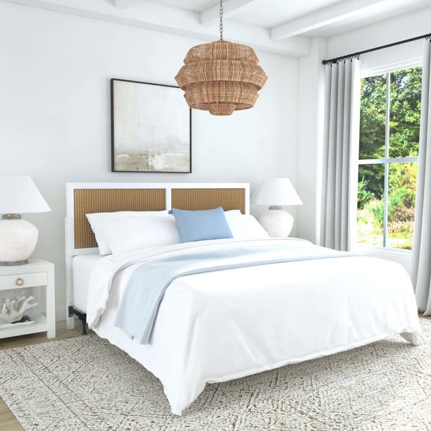 Hillsdale Furniture Serena Wood and Cane Panel Full/Queen Headboard with Bed Frame, White - Walma... | Walmart (US)