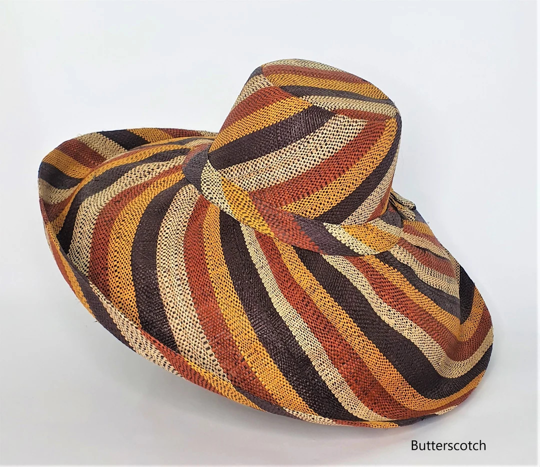 Raffia Curve Brim Hat Large Brim in Butterscotch - Etsy | Etsy (US)