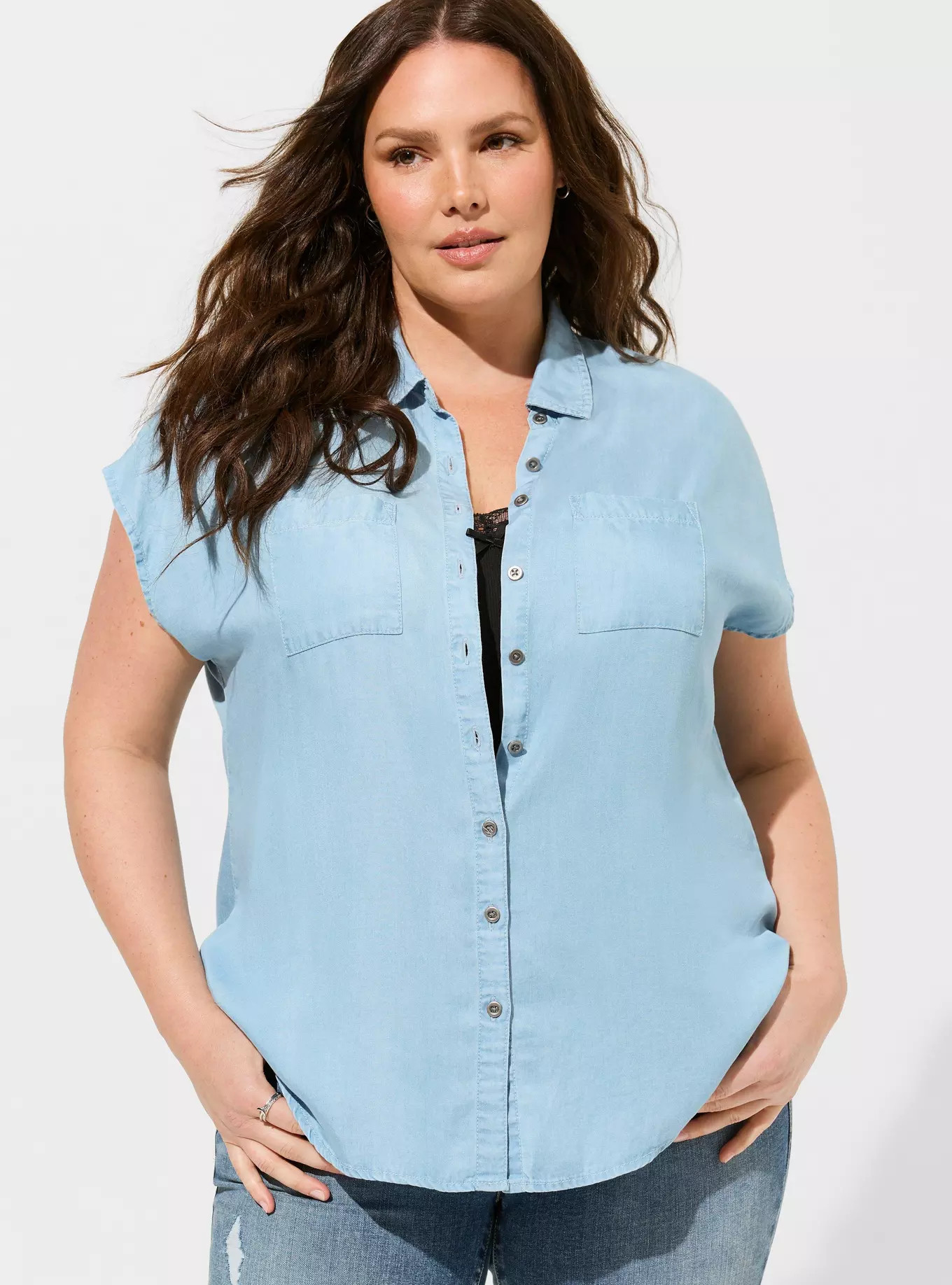 Button Up Dolman Chambray Shirt | Torrid (US & Canada)