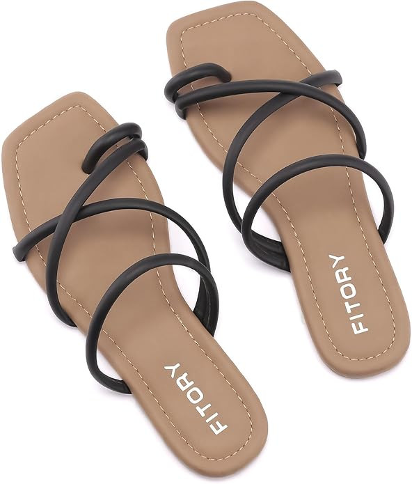 FITORY Women's Slide Sandals Flat Toe Ring Thongs with Cross Strap for Summer Size 6-11 | Amazon (US)