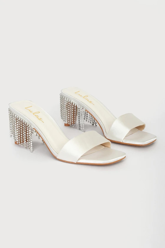 Julianaa White Satin Rhinestone High Heel Sandals | Lulus (US)