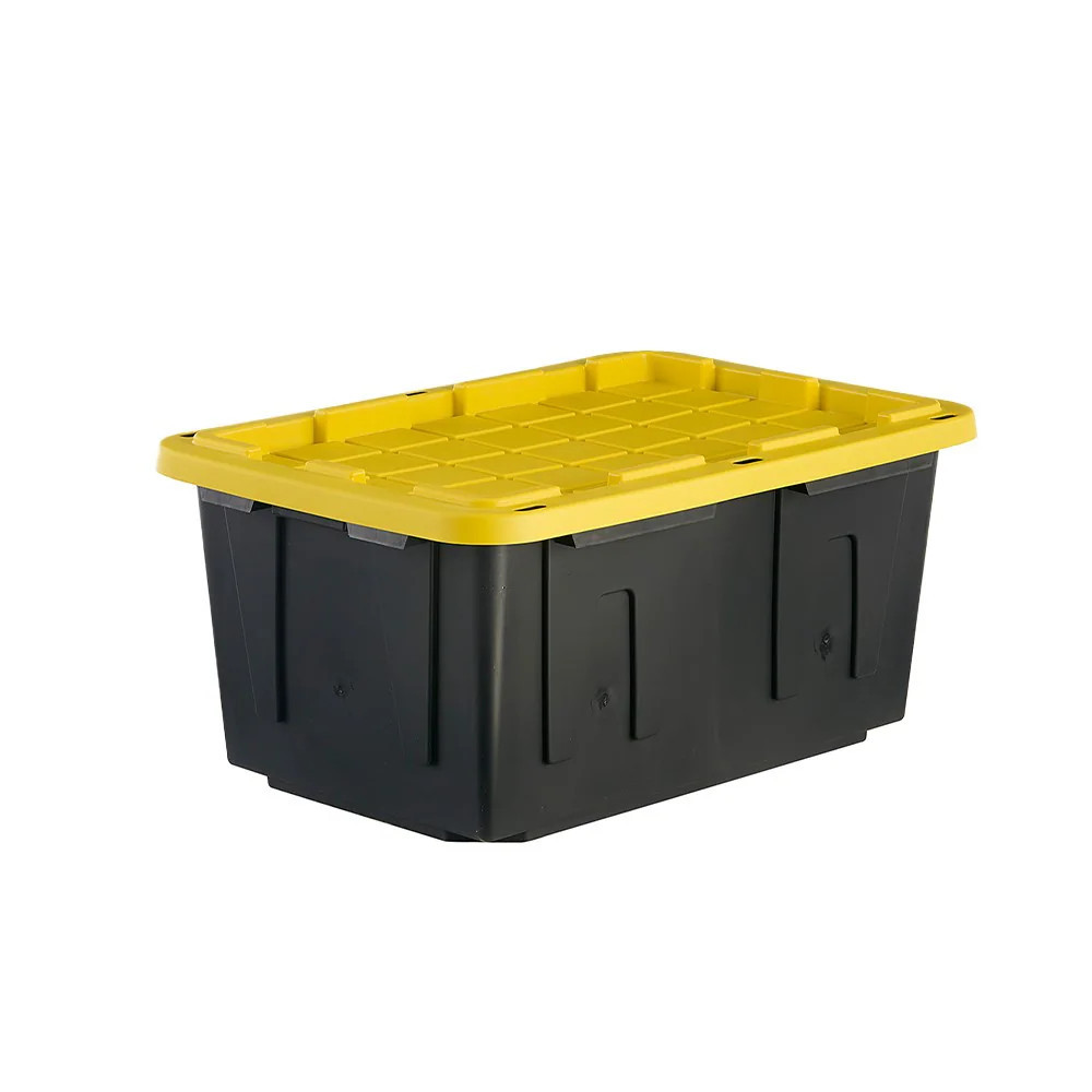 Project Source Commander Large 27 -Gallons ( 108 -Quarts ) Black and Yellow Heavy Duty Stackable Tote with Standard Snap Lid | 44066 | Lowe's