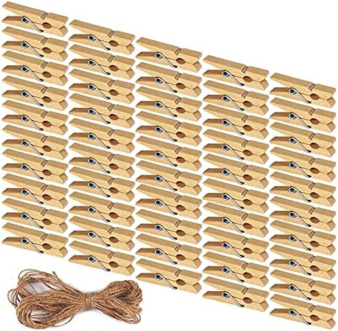 Mini Clothespins, 50pcs Wooden Photo Clips Small Clothes Pins, Wooden Clothes Pins with 200cm Jut... | Amazon (CA)
