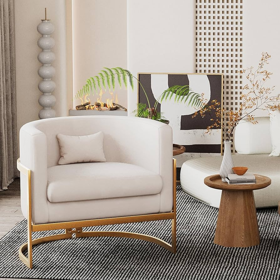 Alunaune Upholstered Velvet Barrel Living Room Accent Chair, Modern Mid Century Arm Lounge Chairs Si | Amazon (US)