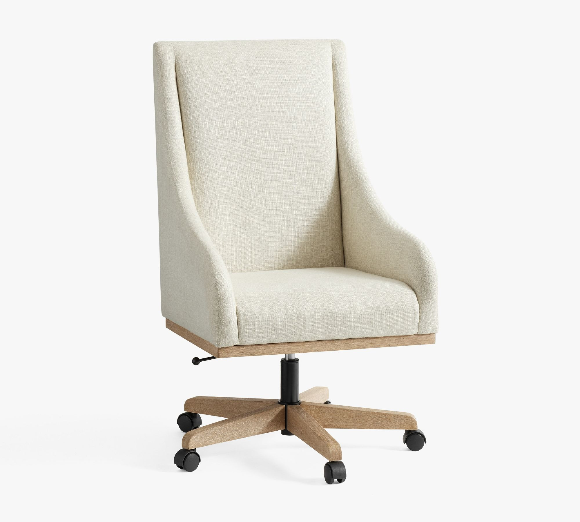 York Upholstered Swivel Desk Chair, Seadrift Legs, Performance Everydayvelvet™ Carbon | Pottery Barn (US)