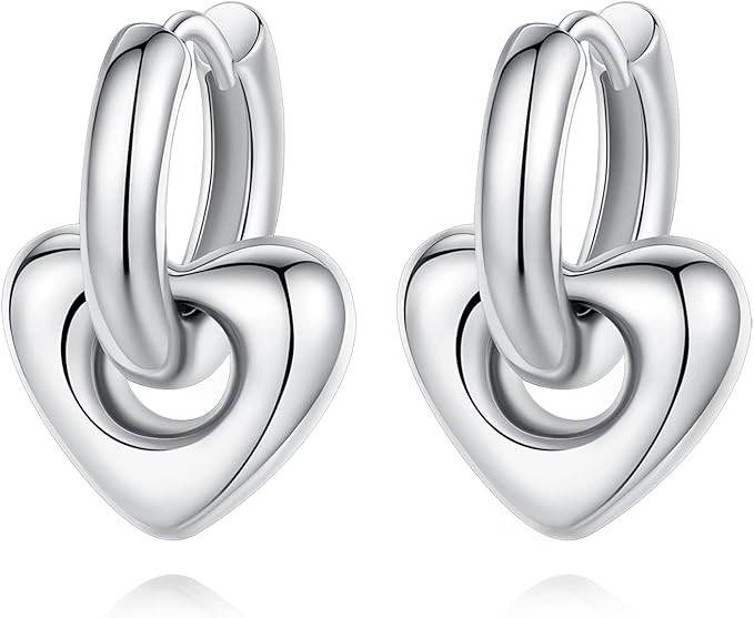 Hius Heart Dangle Earrings for Women, 18K Gold Plated Heart Huggie Hoop Earrings, Love Heart Shap... | Amazon (US)