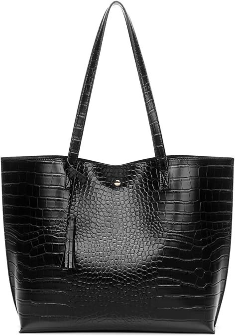 Dreubea Women's Soft Faux Leather Tote Shoulder Bag from, Big Capacity Tassel Handbag | Amazon (US)