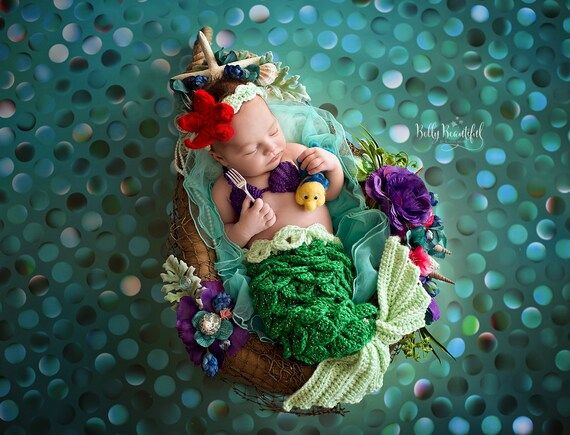 Little Mermaid Ariel Disney Inspired Sparkle Crochet Newborn Mermaid Photo Prop Outfit, Baby Outfit, | Etsy (US)
