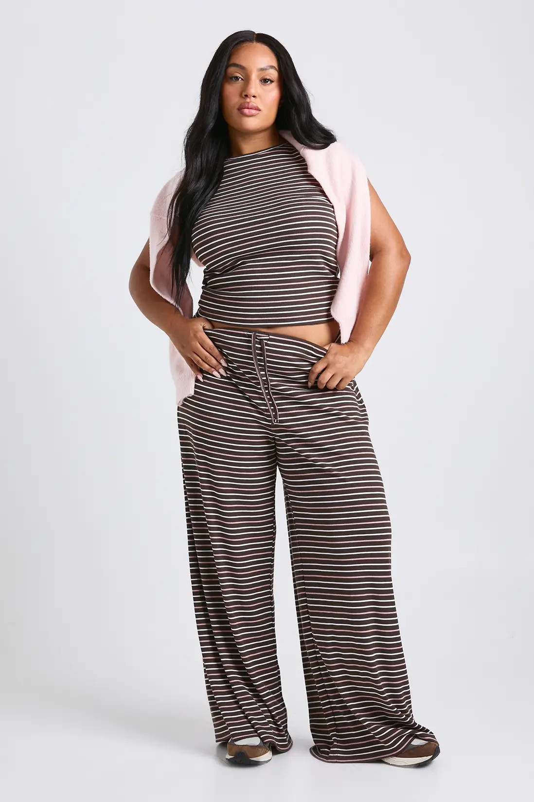 Chocolate Plus Striped Mid Rise Wide Leg Trouser | Boohoo USA | boohoo (US & Canada)