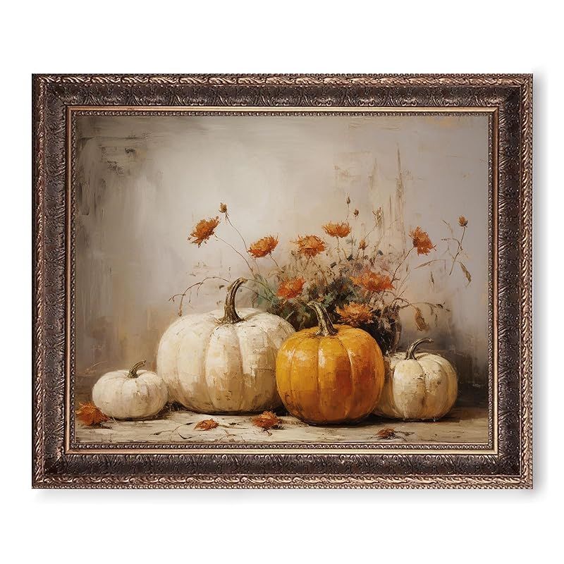 Fall Wall Decor, Pumpkin Still Life Print, Rustic Fall Art, Vintage Autumn Decor, Halloween Autum... | Amazon (US)