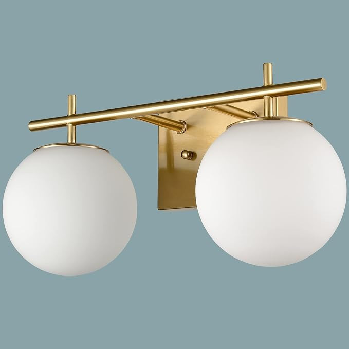 Gold Vanity Light Modern Bathroom Light Fixture Over Mirror with Milky White Globe Glass 2 Light ... | Amazon (US)
