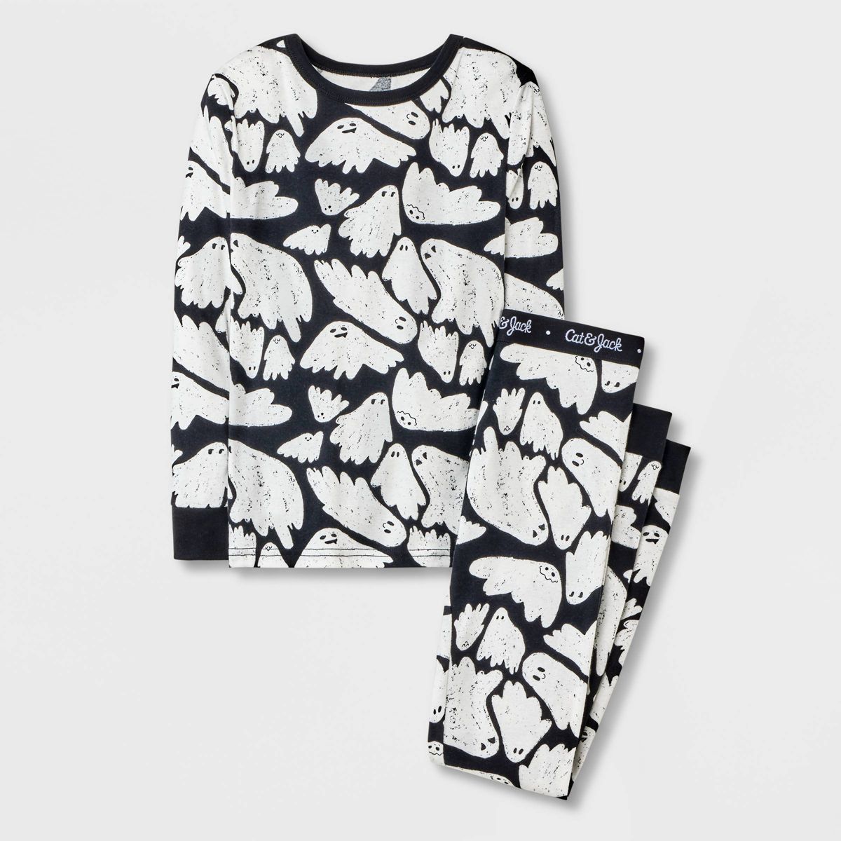 Boys' 2pc Tight Fit Cotton Halloween Ghost Pajama Set - Cat & Jack™ Black 6 | Target