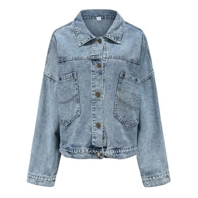 Coolmee Womens Oversized Jean Jacket Casual Long Sleeve Button Down Denim Jacket Fall Coat Blue M | Target