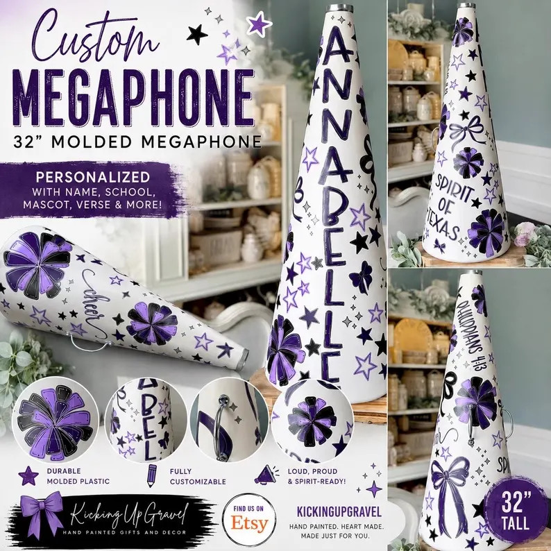 Personalized Cheer Megaphone, Hand Painted | Custom Name Megaphone | Cheerleader Gift | Team Spir... | Etsy (Global)