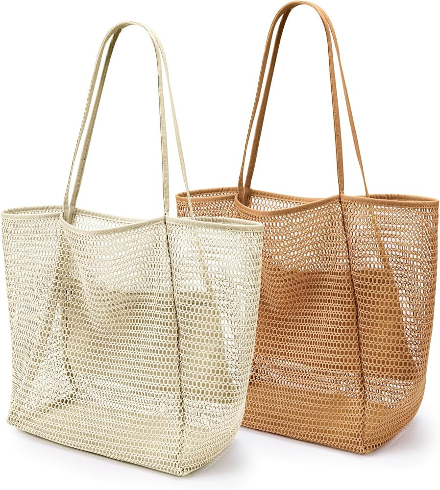 KALIDI Beach Nylon Mesh Tote Bag, Casual Tote Bag Hobo Women Foldable MAX 23L Shoulder Bag For Be... | Amazon (US)