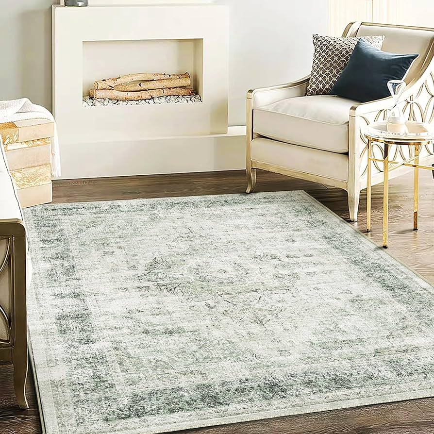 CHAMPLANT Washable Area Rug 4'x6' Floral Green Vintage Traditional Floor Cover Foldable Thin Rugs... | Amazon (US)