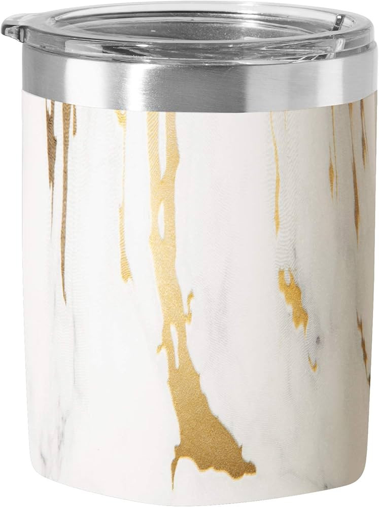 Oggi Rocks 'Celebrate Collection' Stainless Steel Insulated Tumbler - White Gold Marble, 10 oz, with clear slider lid. | Amazon (US)