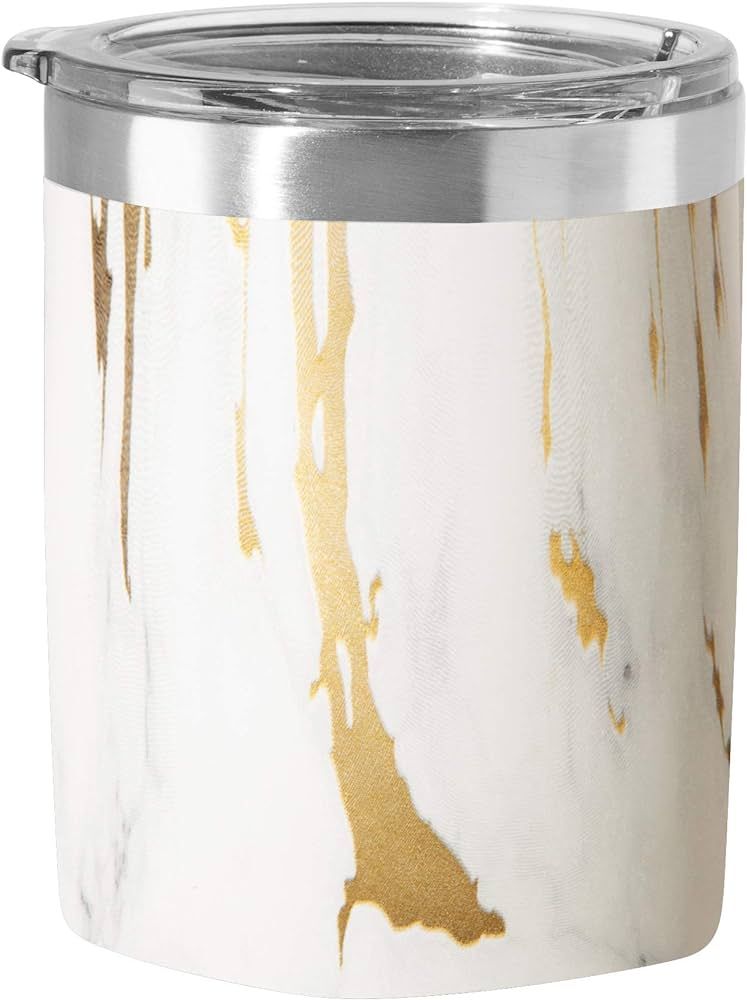 Oggi Rocks 'Celebrate Collection' Stainless Steel Insulated Tumbler - White Gold Marble, 10 oz, with clear slider lid. | Amazon (US)