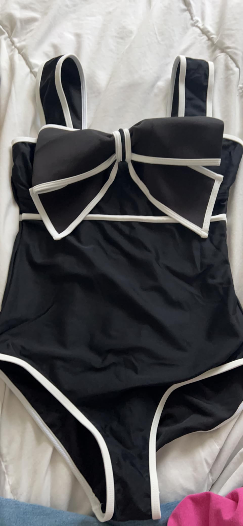 FLAXMAKER Black and White Swimsuit Bow-tie Decor One Piece Bathing Suit | Amazon (US)