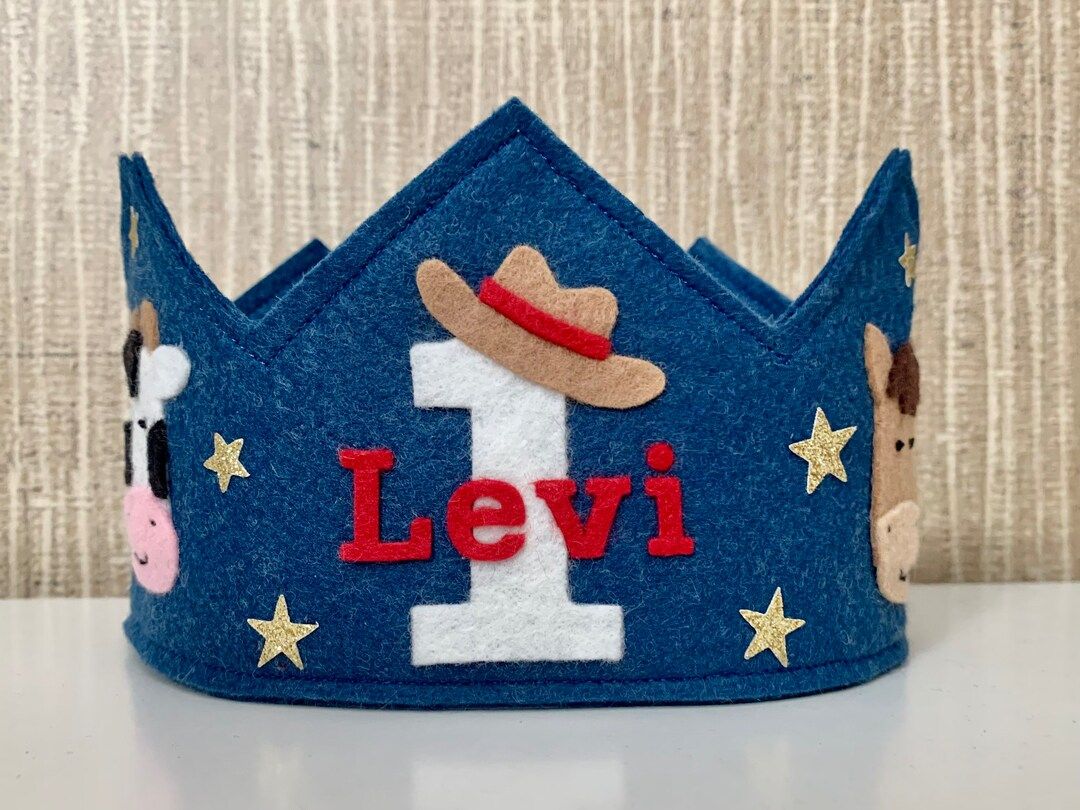 Cowboy Birthday Crown, Farm Animal Felt Crown, Woolfelt Crown, Boy Crown, Girl Crown, Smashcake C... | Etsy (US)